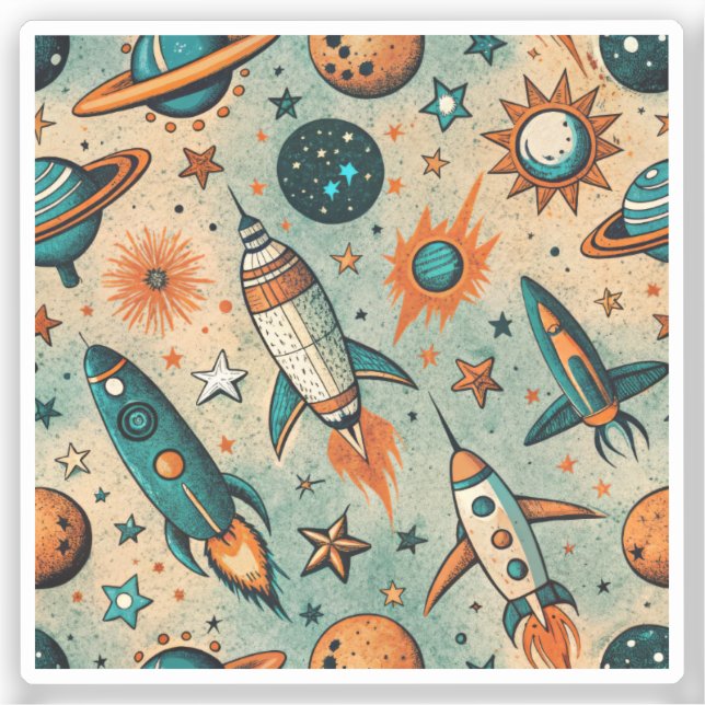 Vintage Spacecraft Rocket Ships Pattern -Cosmos(7) Sticker (Front)