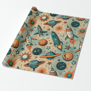 Vintage Spacecraft Rocket Ships Pattern -Cosmos(7) Wrapping Paper