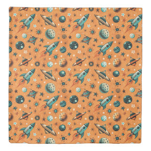 Vintage Spacecraft Rocket Ships Pattern -Cosmos Duvet Cover