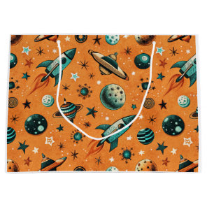 Vintage Spacecraft Rocket Ships Pattern -Cosmos Large Gift Bag