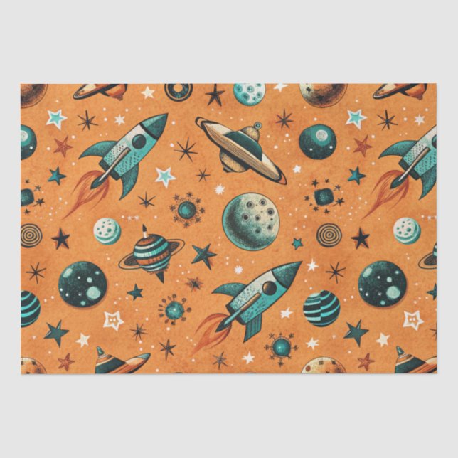Vintage Spacecraft Rocket Ships Pattern -Cosmos Tissue Paper (Front)