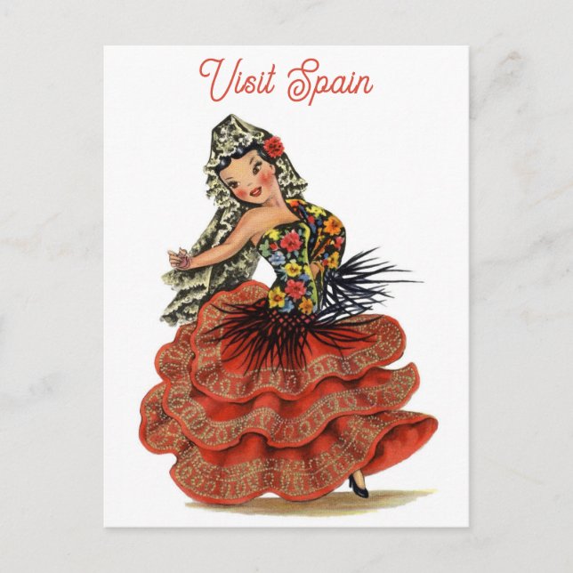 Vintage Spain Flamenco Dancer Travel Postcard (Front)