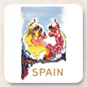 Vintage Spain Flamenco Dancers Travel Poster Beverage Coaster