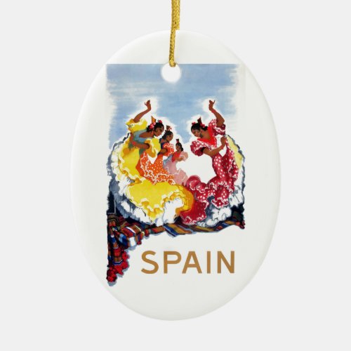 Vintage Spain Flamenco Dancers Travel Poster Ceramic Ornament