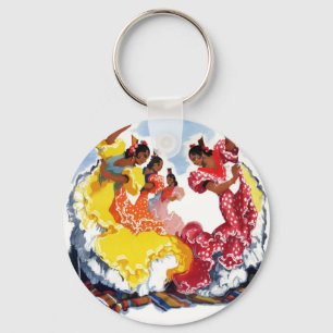 Vintage Spain Flamenco Dancers Travel Poster Keychain