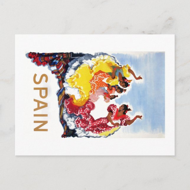 Vintage Spain Flamenco Dancers Travel Poster Postcard (Front)