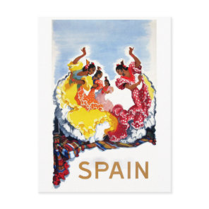 Vintage Spain Flamenco Dancers Travel Poster Postcard