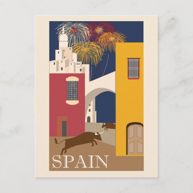 Vintage Spain Running of the Bulls Travel Postcard (Front)