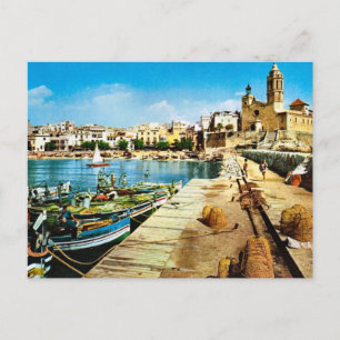 Vintage Spain, Sitges waterfront Postcard