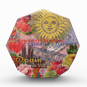 Vintage Spain Sunshine Travel Collage Retro Europe Acrylic Award