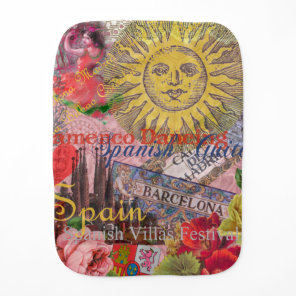 Vintage Spain Sunshine Travel Collage Retro Europe Baby Burp Cloth