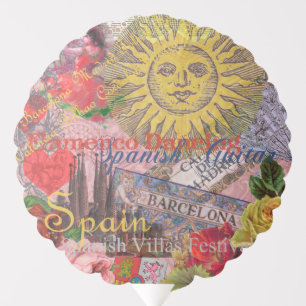 Vintage Spain Sunshine Travel Collage Retro Europe Balloon