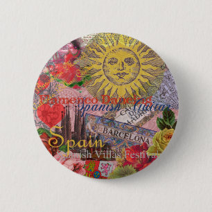 Vintage Spain Sunshine Travel Collage Retro Europe Button