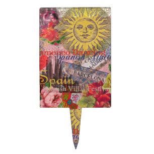 Vintage Spain Sunshine Travel Collage Retro Europe Cake Topper