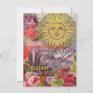Vintage Spain Sunshine Travel Collage Retro Europe Invitation