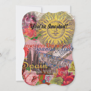 Vintage Spain Sunshine Travel Collage Retro Europe Invitation