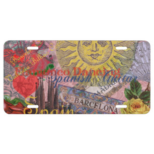 Vintage Spain Sunshine Travel Collage Retro Europe License Plate