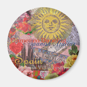 Vintage Spain Sunshine Travel Collage Retro Europe Magnet