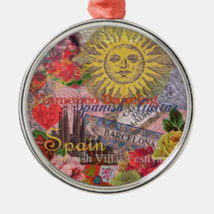 Vintage Spain Sunshine Travel Collage Retro Europe Metal Ornament