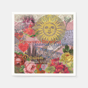 Vintage Spain Sunshine Travel Collage Retro Europe Paper Napkins