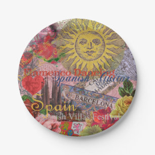 Vintage Spain Sunshine Travel Collage Retro Europe Paper Plates
