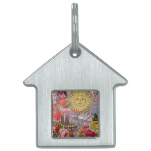 Vintage Spain Sunshine Travel Collage Retro Europe Pet Name Tag