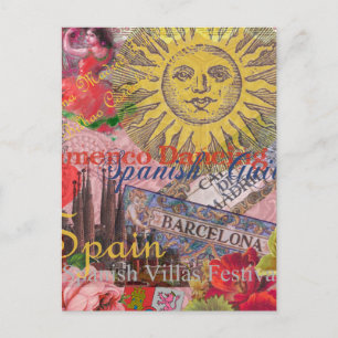 Vintage Spain Sunshine Travel Collage Retro Europe Postcard