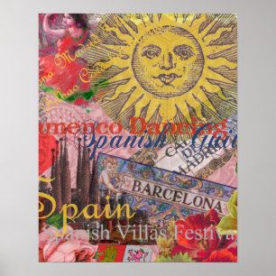 Vintage Spain Sunshine Travel Collage Retro Europe Poster