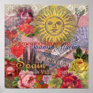 Vintage Spain Sunshine Travel Collage Retro Europe Poster