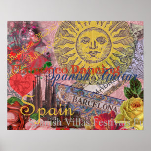 Vintage Spain Sunshine Travel Collage Retro Europe Poster