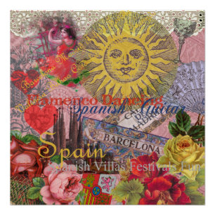 Vintage Spain Sunshine Travel Collage Retro Europe Poster