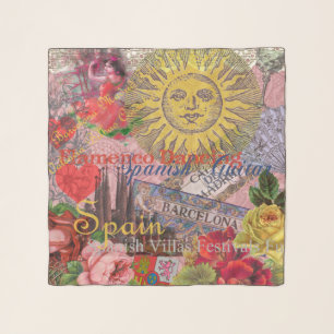 Vintage Spain Sunshine Travel Collage Retro Europe Scarf