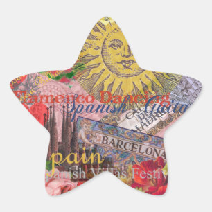Vintage Spain Sunshine Travel Collage Retro Europe Star Sticker