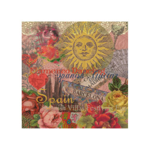 Vintage Spain Sunshine Travel Collage Retro Europe Wood Wall Decor