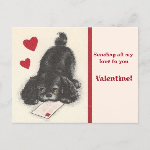 Vintage Spaniel Puppy Dog 1950s Valentine Postcard