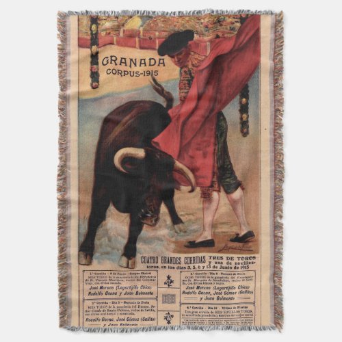 Vintage Spanish Bullfighting Throw Blanket