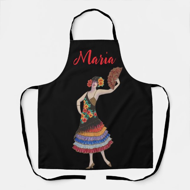 Vintage Spanish Dancer Flamenco Custom Name Apron (Front)