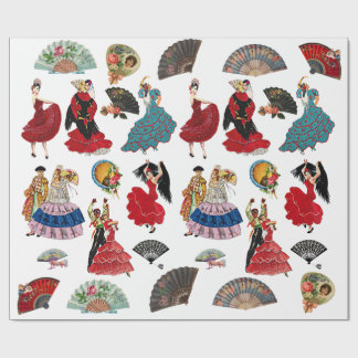 Vintage Spanish Flamenco Dancer women fans art Wrapping Paper