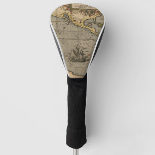 Vintage Spanish Galleon on an Old Pacific Map Golf Head Cover