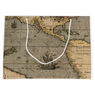 Vintage Spanish Galleon on an Old Pacific Map Large Gift Bag