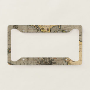 Vintage Spanish Galleon on an Old Pacific Map License Plate Frame