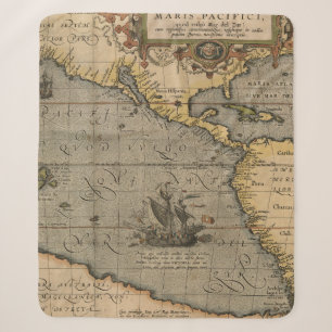 Vintage Spanish Galleon on an Old Pacific Map Sherpa Blanket