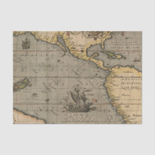Vintage Spanish Galleon on an Old Pacific Map Tissue Paper