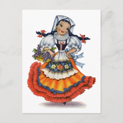 Vintage Spanish girl traditional dress Postcard