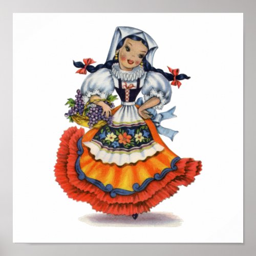 Vintage Spanish girl traditional dress Poster