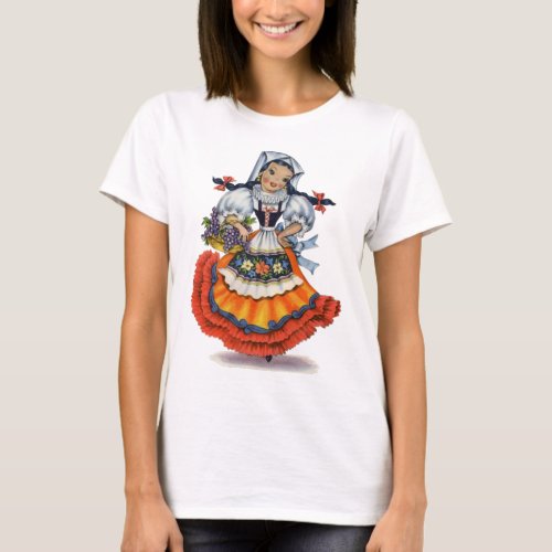 Vintage Spanish girl traditional dress T_Shirt