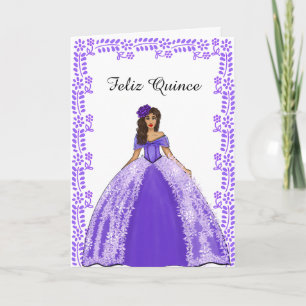 Vintage Spanish Purple Quinceanera Dress Birthday Card