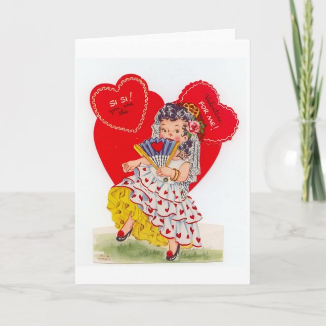 Vintage Spanish Senorita Valentine Holiday Card (Front)