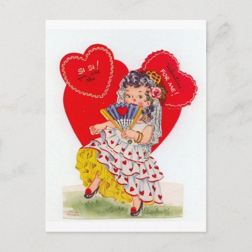 Vintage Spanish Senorita Valentine Holiday Postcard