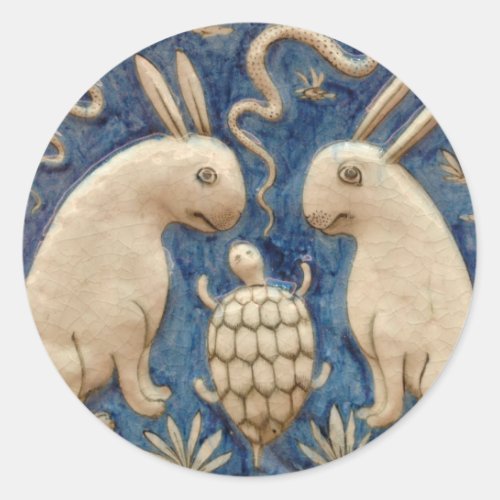 Vintage Spanish Tile Animal Rabbit Tortoise Blue Classic Round Sticker